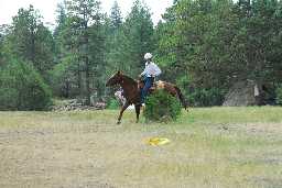 Practicing for gymkhana events using slicker for a barrel